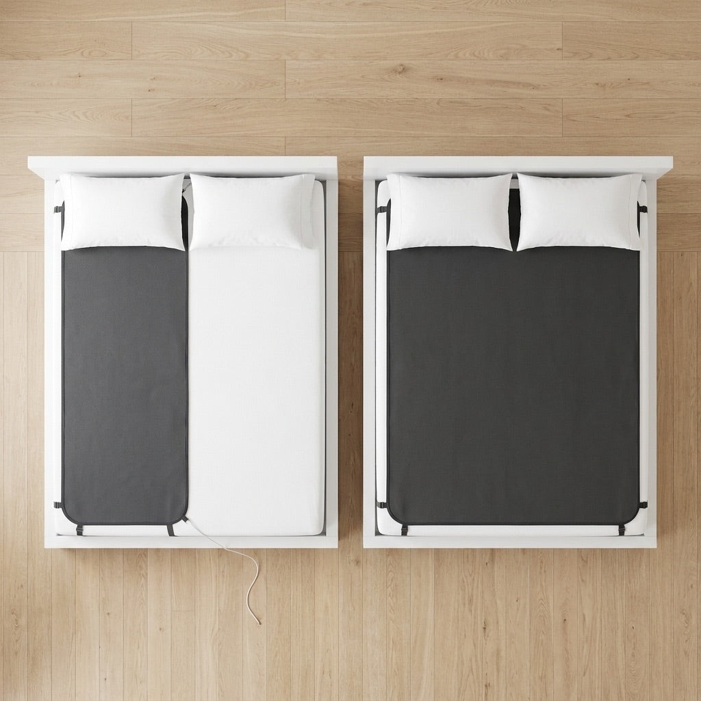 Overhead view: Half Size covers one side, Full Size covers the whole bed